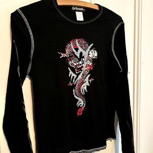 Girlfriends Dragon Energy Glam Baseball Tee / NEW
